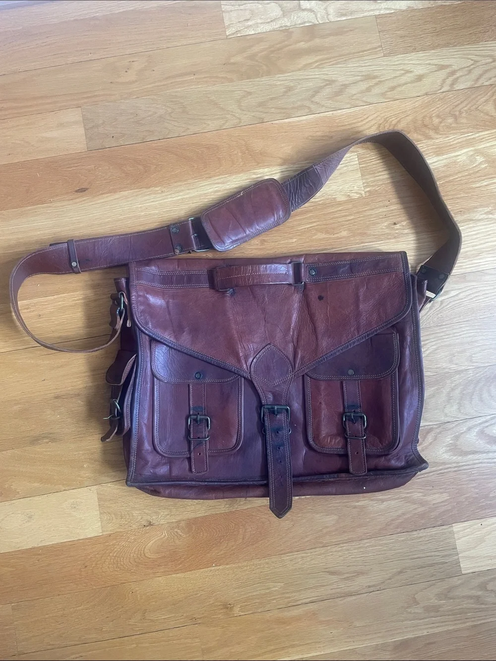 Komar Passion Vintage Brown Leather Messenger Bag Adjustable Strap (OL3)